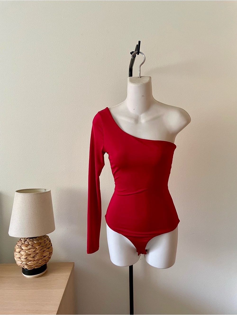 Windsor Red One-Shoulder Long Sleeve Bodysuit